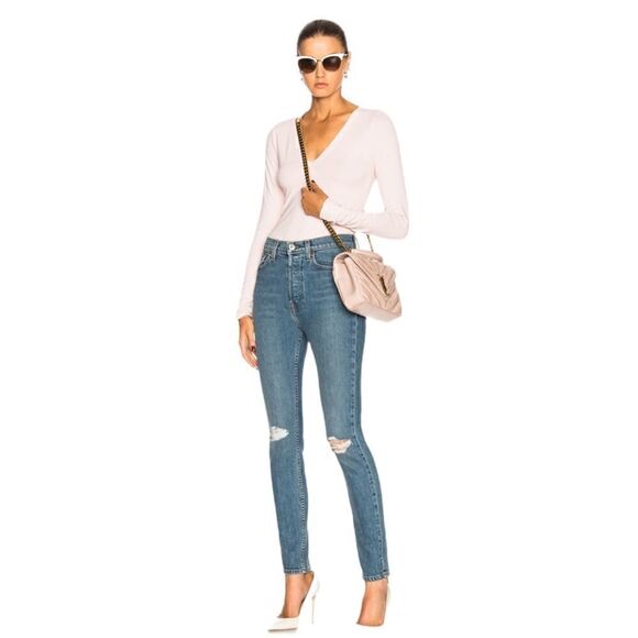 RE/DONE Originals High Rise Distressed Button Fly Skinny Jeans: Sunline Destroy - Picture 1 of 11